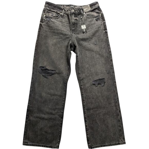 Express Jeans Womens 10 Distressed Black 90's Ankle Boot Mid-Rise Wide $98 NWT - Picture 2 of 12